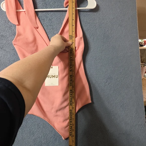 New- Show Me Your Mumu Kylo Bodysuit Women's XS Pink Tie Strap V Neck Swimsuit - Picture 6 of 11